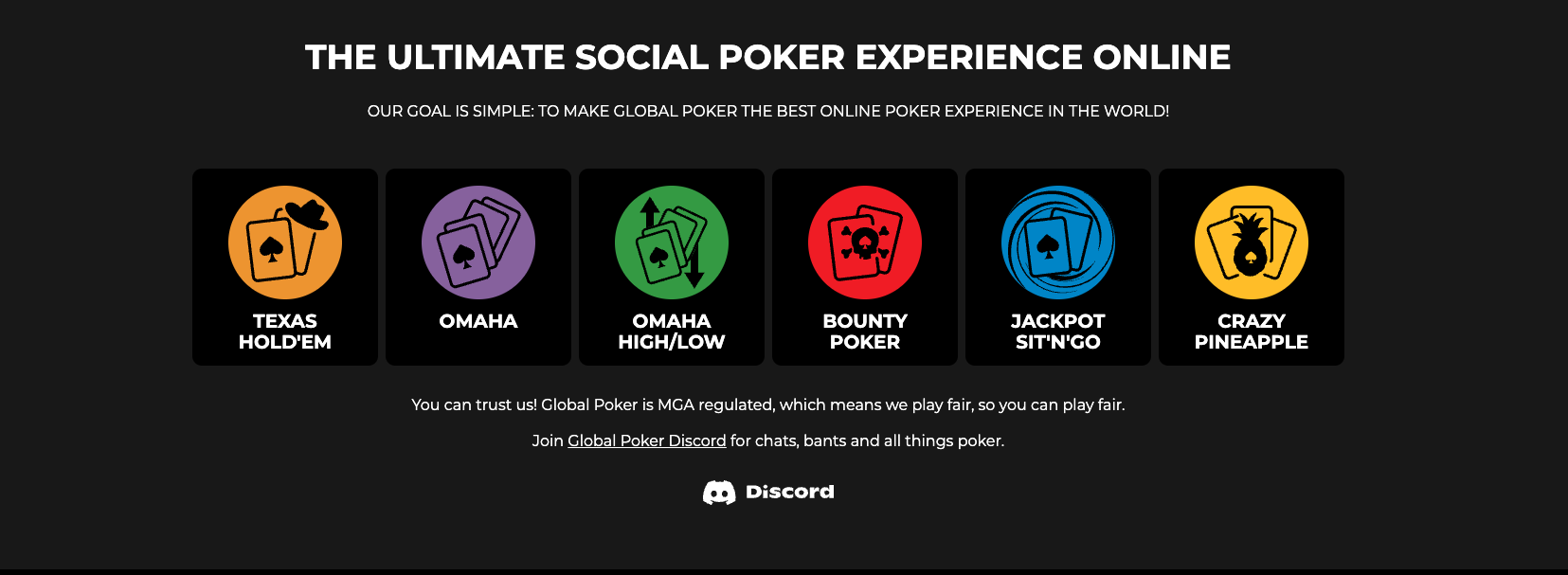 List of Global Poker Casino game types